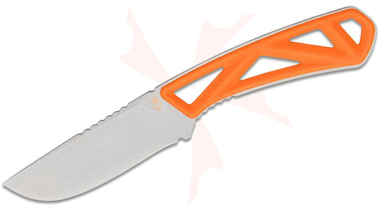 Gerber Exo-Mod Fixed Blade Knife, Stonewashed 420HC Drop Point Plain Blade, Orange Handles, Snap-Together Modular Sheath