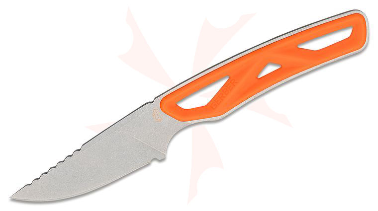 Gerber Exo-Mod Fixed Blade Knife, Stonewashed 420HC Caper Plain Blade, Orange Handles, Snap-Together Modular Sheath