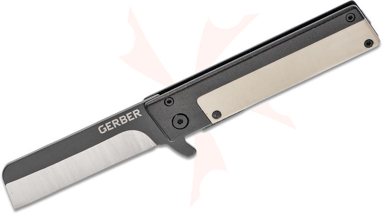 Gerber Quadrant Flipper Knife 2.75 inch Two-Tone Sheepsfoot Blade, Black Stainless Steel Handles with White G10 Inlay