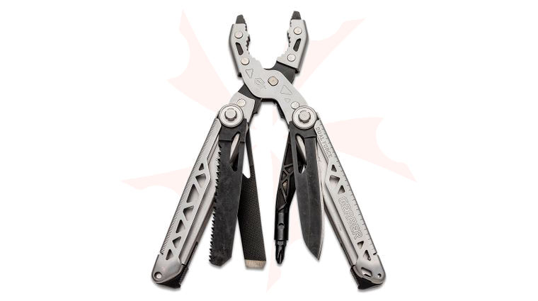 Gerber Dual-Force Multi-Tool 4.65 inch Closed, Silver and Black Steel Handles, Fabric Sheath