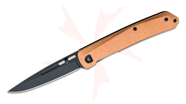 Gerber Affinity Gentleman's Folding Knife 3.7 inch D2 Black Drop Point Plain Blade, Copper and Black Stainless Steel Handles