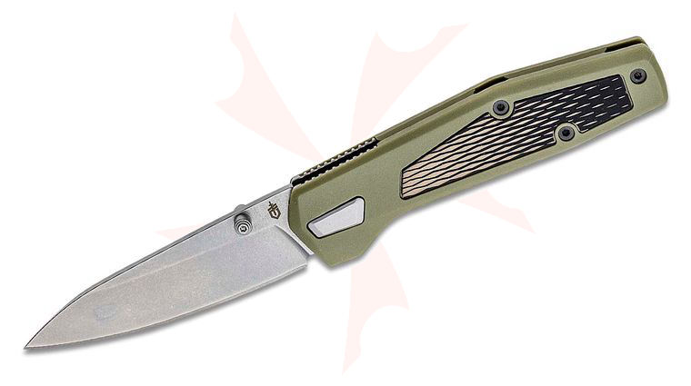 Gerber Fuse Folding Knife 3.37 inch Stonewashed Drop Point Plain Blade, Flat Sage Green GRN Handles with Steel Insert