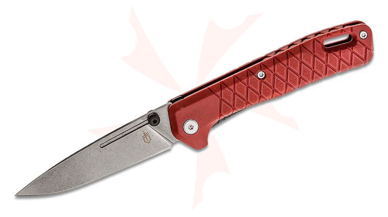 Gerber Zilch Folding Knife 3.1 inch Stonewashed Drop Point Plain Blade, Drab Red GRN Handles