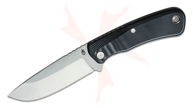 Gerber Downwind Drop Point Fixed Blade Knife 4.25 inch Stonewashed, Black/Gray G10 Handles, Waxed Canvas Sheath