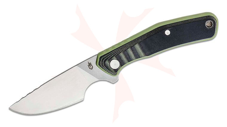Gerber Downwind Caper Fixed Blade Knife 3.46 inch Stonewashed Drop Point, Green/Black G10 Handles, Waxed Canvas Sheath