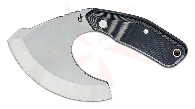 Gerber Downwind Ulu Fixed Blade Knife 3.42 inch Stonewashed, Black/Gray G10 Handles, Waxed Canvas Sheath