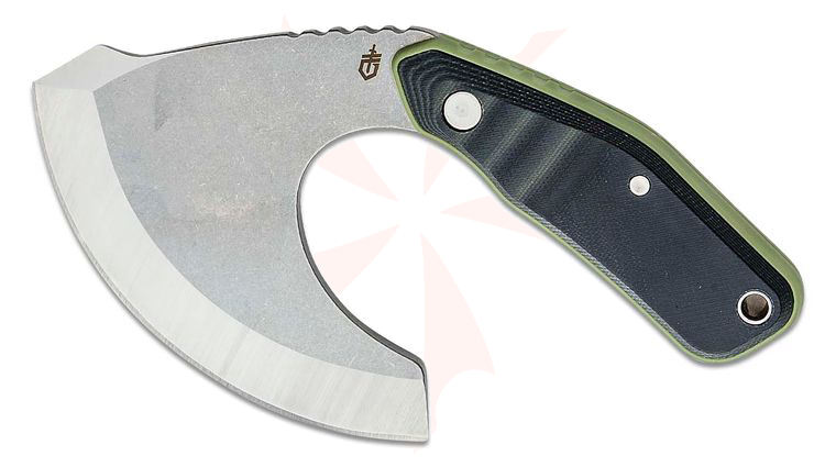 Gerber Downwind Ulu Fixed Blade Knife 3.42 inch Stonewashed, Green/Black G10 Handles, Waxed Canvas Sheath