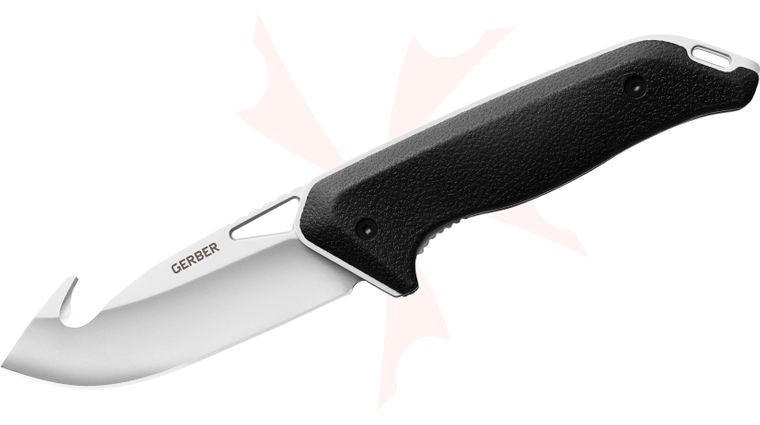 Gerber Moment Large Guthook Folder 3.6 inch 5Cr15MoV Carbon Blade, Black Rubberized Handle
