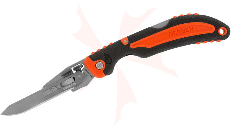 Gerber Vital Folding Knife 2.8 inch Exchange-A-Blade #60 Replaceable, Orange/Black Rubber Overmold Handle