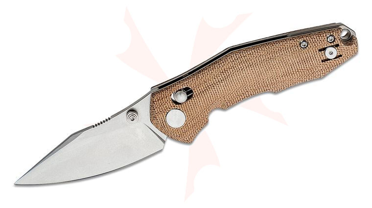 GiantMouse ACE Nazca Crossbar Lock Folding Knife 3.15 inch M390 Stonewashed Blade, Natural Canvas Micarta Handles