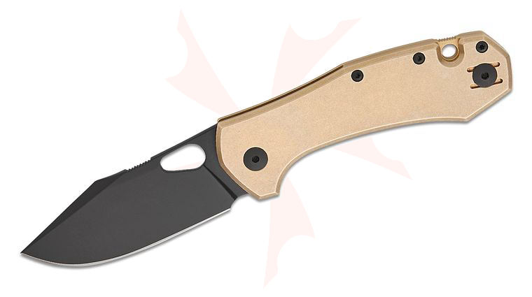 GiantMouse ACE Atelier Folding Knife 2.875 inch Elmax Black PVD Clip Point Blade, Flat Brass Handles, Reversible Wire Clip