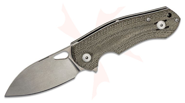 GiantMouse ACE Biblio Flipper Knife 2.875 inch M390 Stonewashed Blade, Green Canvas Micarta Handles