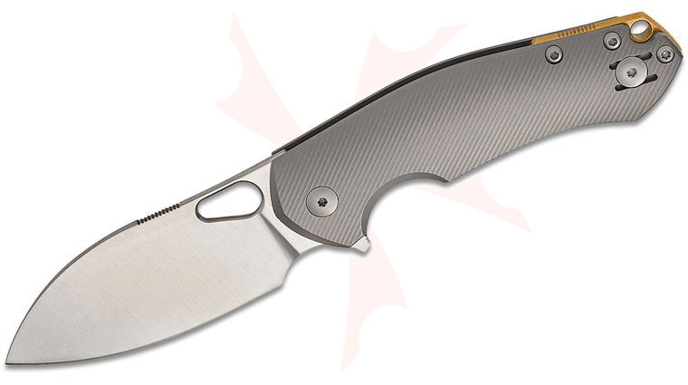 GiantMouse ACE Biblio XL Flipper Knife 3.2 inch CPM-MagnaCut Satin Blade, Machined Titanium Handles, Reversible Wire Clip