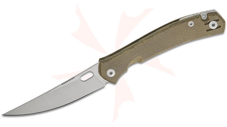 GiantMouse ACE Bleecker Liner Lock Folding Knife 3.26 inch Elmax Satin Trailing Point Blade, Green Canvas Micarta and Titanium Handles, Reversible Wire Clip