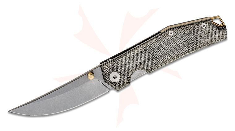 GiantMouse ACE Clyde Folding Knife 3 inch Elmax Stonewashed Blade, Green Canvas Micarta Handles, Brass Accents
