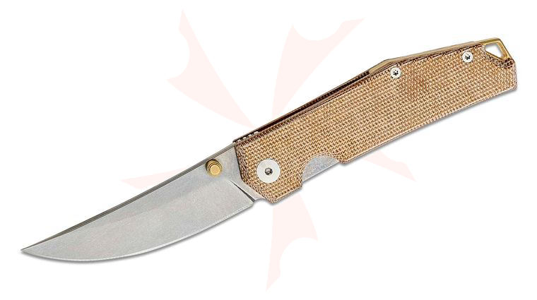 GiantMouse ACE Clyde Folding Knife 3 inch Elmax Stonewashed Blade, Natural Canvas Micarta Handles, Brass Accents