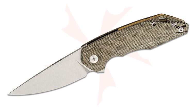 GiantMouse ACE Corta Flipper Knife 3.1 inch M390 Stonewashed Blade, Green Canvas Micarta Handles