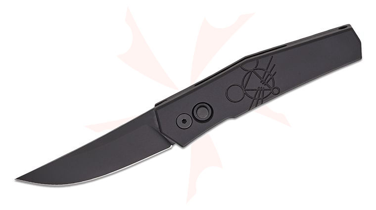 GiantMouse Pro-Tech ACE Elmer AUTO Folding Knife 3.19 inch CPM-MagnaCut Black PVD Drop Point Blade, Black Aluminum Handles - USA Made