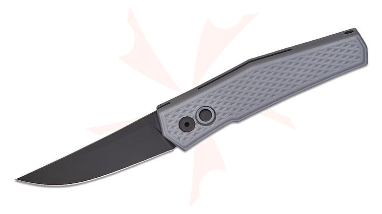 GiantMouse Pro-Tech ACE Elmer AUTO Folding Knife 3.19 inch CPM-MagnaCut Black PVD Drop Point Blade, Gray Diamond Miachined Aluminum Handles - USA Made
