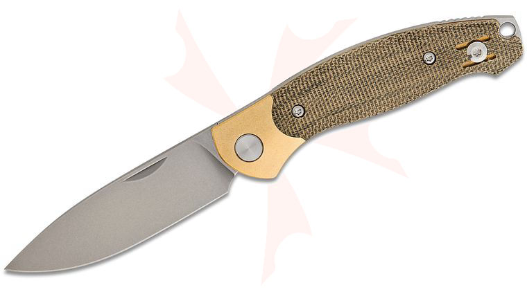 GiantMouse ACE Farley V2 Slipjoint Folding Knife 2.75 inch Elmax Stonewashed Drop Point Blade, Bolstered Brass Handles with Green Canvas Micarta Scales, Reversible Wire Clip