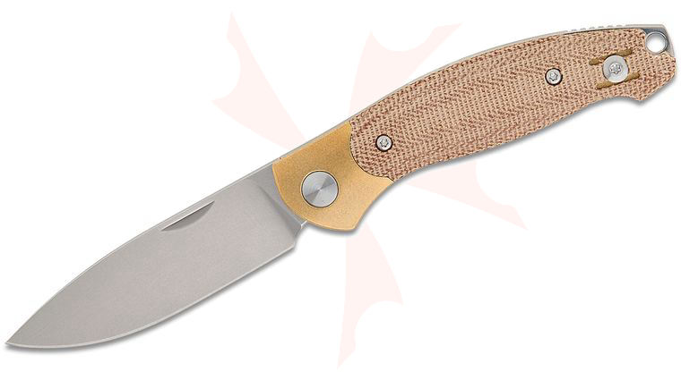 GiantMouse ACE Farley Bolstered Slipjoint Folding Knife 2.75 inch Elmax Stonewashed Drop Point Blade, Bolstered Brass Handles with Natural Micarta Scales, Reversible Wire Clip