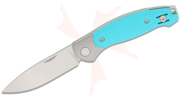 GiantMouse ACE Farley Bolstered Slipjoint Folding Knife 2.75 inch Elmax Satin Drop Point Blade, Bolstered Titanium Handles with Robin Blue G10 Scales, Reversible Wire Clip