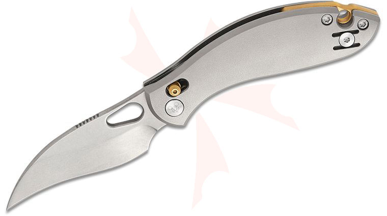 GiantMouse GM13 Crossbar Lock Folding Knife 2.8 inch CPM-S90V Stonewash Hawkbill Blade, Contoured Orange Peel Titanium Handles, Reversible Wire Clip