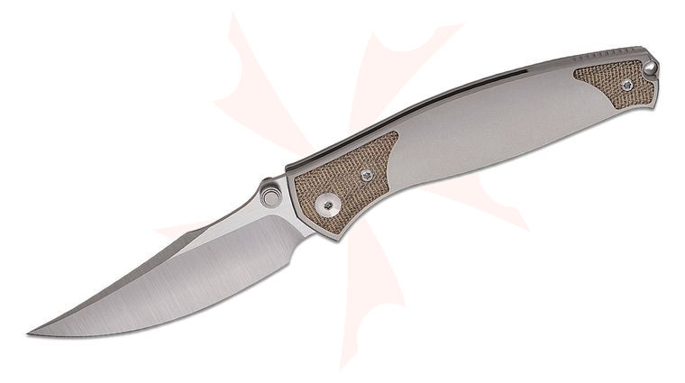 GiantMouse GM14 Valletta Liner Lock Folding Knife 3.6 inch Vanax Satin Harpoon Clip Point Blade, Contoured Titanium Handles with Green Canvas Micarta inlays