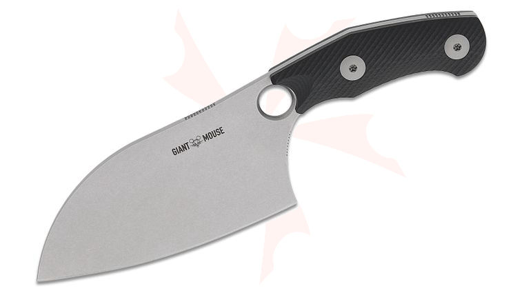 GiantMouse GMF1-Chef Fixed Blade Knife 3.35 inch Nitro-B Stonewashed Sheepsfoot Blade, Black G10 Handles, Black Kydex Sheath