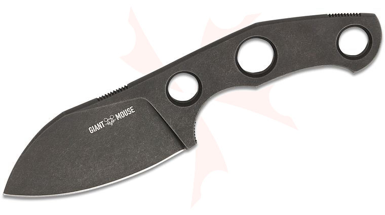 GiantMouse GMF1-F-PVD Fixed Blade Knife 2.6 inch M390 Black PVD Sheepsfoot Blade and Skeletonized Handle, Leather Sheath