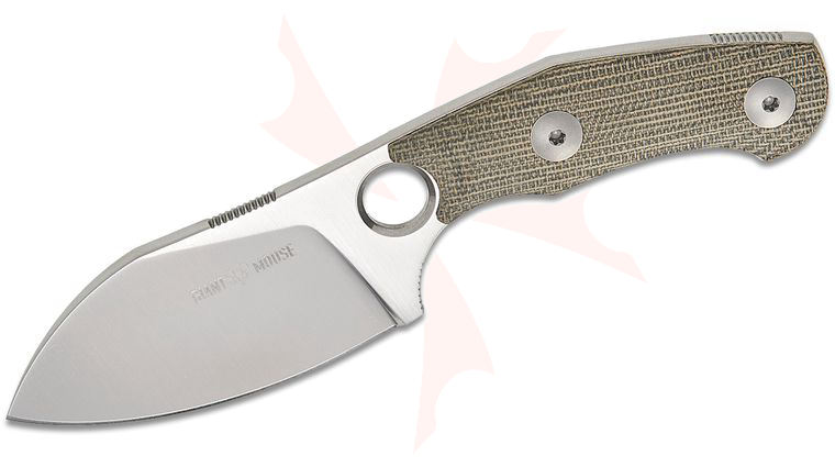 GiantMouse GMF1-MG Fixed Blade Knife 2.4 inch CPM-MagnaCut Satin Sheepsfoot Blade, Green Canvas Micarta Handles, Leather Sheath