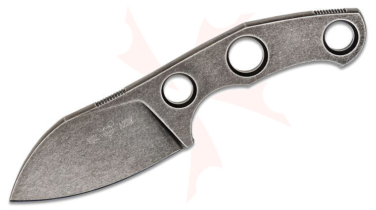 GiantMouse GMF1-P Fixed Blade Knife 2.6 inch N690 Black PVD Stonewashed Sheepsfoot Blade and Skeletonized Handle, Leather Sheath
