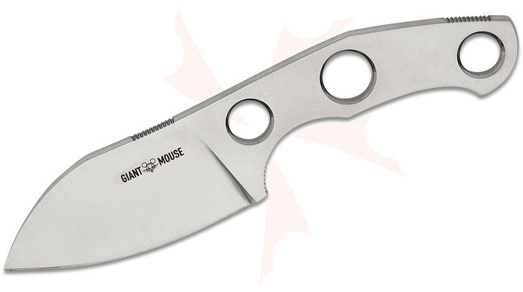 GiantMouse GMF1-S Fixed Blade Knife 2.6 inch N690 Satin Sheepsfoot Blade and Skeletonized Handle, Leather Sheath