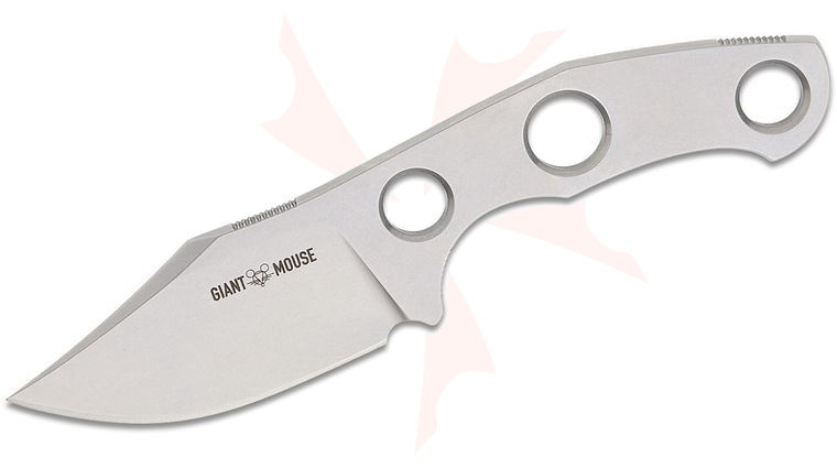 GiantMouse GMF1-Texas Fixed Blade Knife 2.2 inch Hybrid Cryo Stonewashed Clip Point Blade and Skeletonized Handle, Brown Leather Sheath