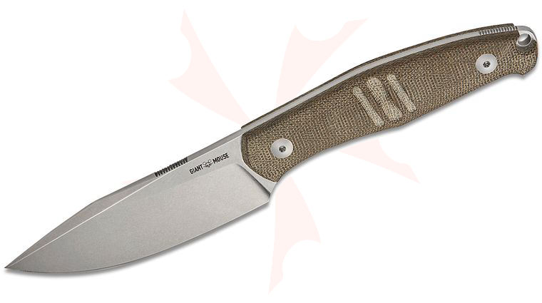 GiantMouse GMF2 Scout Fixed Blade Knife 3.81 inch N690 Stonewashed Drop Point Blade, Green Canvas Micarta Handles, Black Kydex Sheath