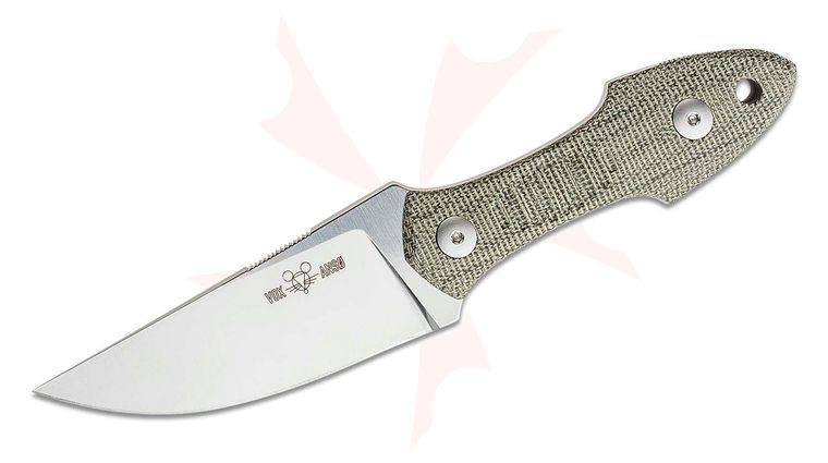GiantMouse GMF3 Fixed Blade Knife 3.25 inch N690Co Satin Drop Point Blade and Green Micarta Handle, Leather Sheath