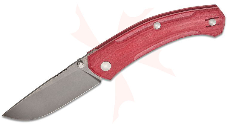 GiantMouse ACE Iona V2 Folding Knife 2.875 inch CPM-MagnaCut Stonewashed Blade, Milled Red Linen Micarta Handles, Reversible Wire Clip