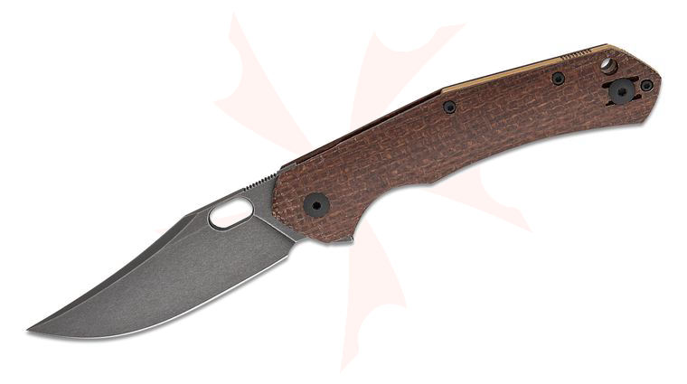 GiantMouse ACE Jutland Flipper Knife 3.35 inch Vanadis Black PVD Stonewashed Blade, Burlap Micarta Handles