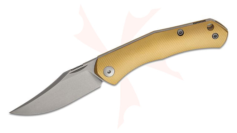 GiantMouse ACE Jutland Slipjoint Folding Knife 2.65 inch S90V Stonewashed Clip Point Blade, Milled Brass Handles