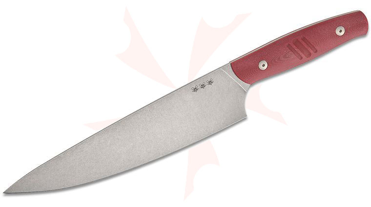 GiantMouse Kitchen Chef's Knife 8.43 inch Nitro-B Stonewashed Blade, Red G10 Handles