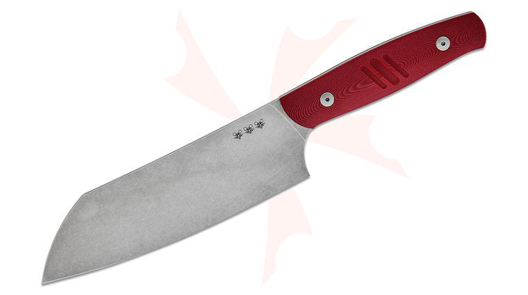 GiantMouse Kitchen Santoku Knife 6.75 inch Nitro-B Stonewashed Blade, Red G10 Handles