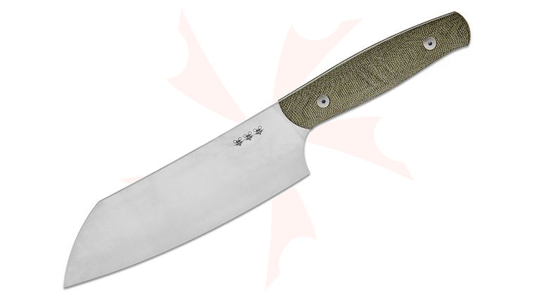 GiantMouse Kitchen Santoku Knife 6.75 inch Nitro-B Satin Blade, Green Canvas Micarta Handles