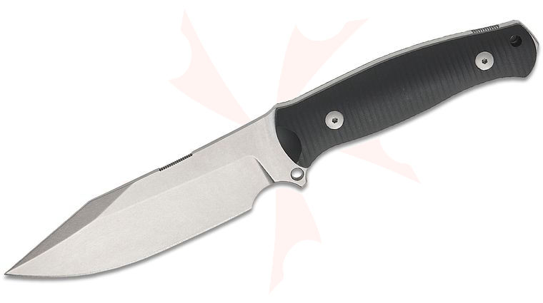 GiantMouse Redington Fixed Blade Knife 5.12 inch CPM-MagnaCut Stonewashed Clip Point Blade, Milled Double Black Canvas Micarta Handles, Leather Sheath