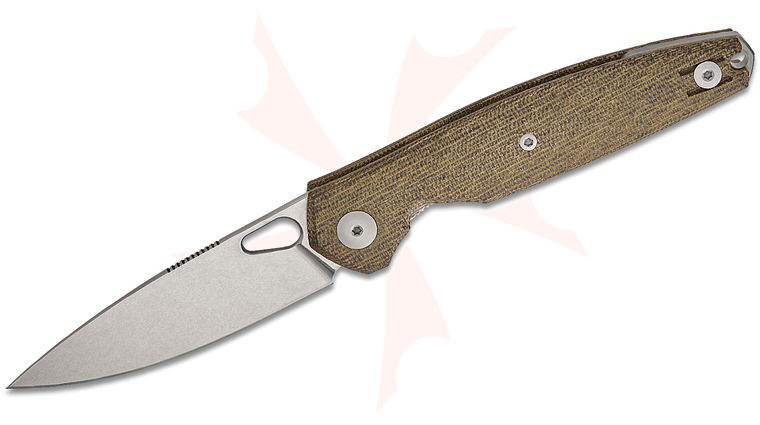 GiantMouse ACE REO Folding Knife 3.325 inch CPM-MagnaCut Stonewashed Drop Point Blade, Green Canvas Micarta Handles, Reversible Wire Clip, Titanium Backspacer