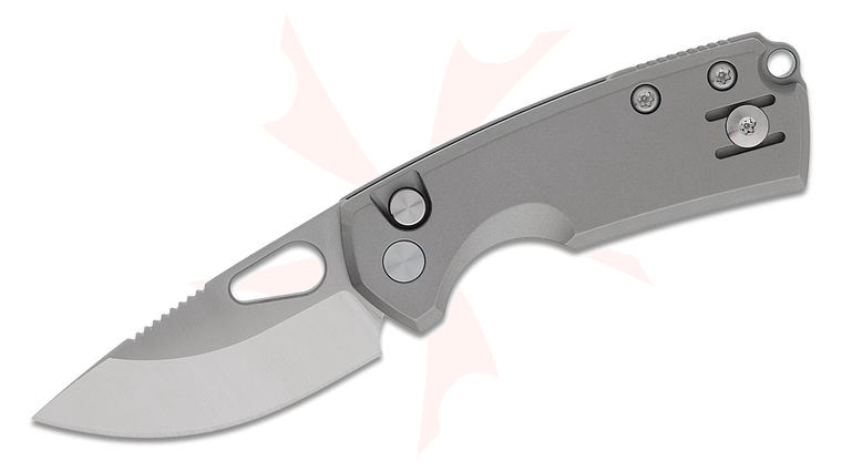 GiantMouse Tipsy Button Lock Folding Knife 1.89 inch Elmax Satin Drop Point Blade, Titanium Handles, Reversible Wire Clip