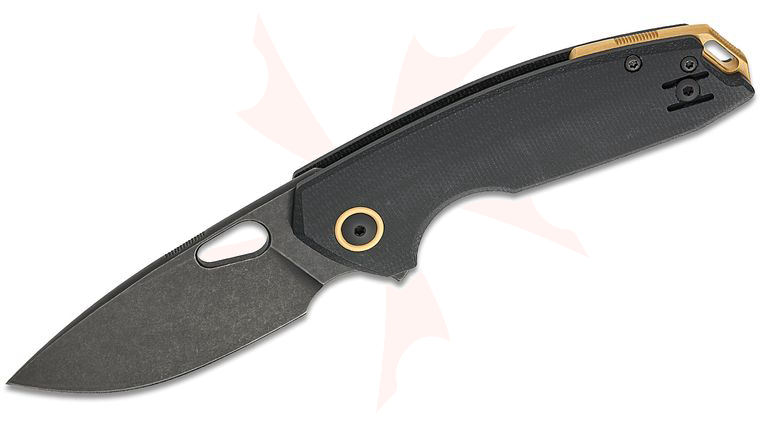 GiantMouse ACE Tribeca Flipper Knife 2.875 inch CPM-MagnaCut Black PVD Drop Point Blade, Double Black Canvas Micarta Handles, Brass Accents