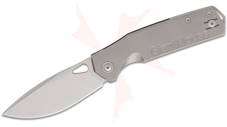 GiantMouse ACE Zoobie Folding Knife 3.5 inch Elmax Satin Drop Point Blade, Machined Titanium Handles, Reversible Wire Clip
