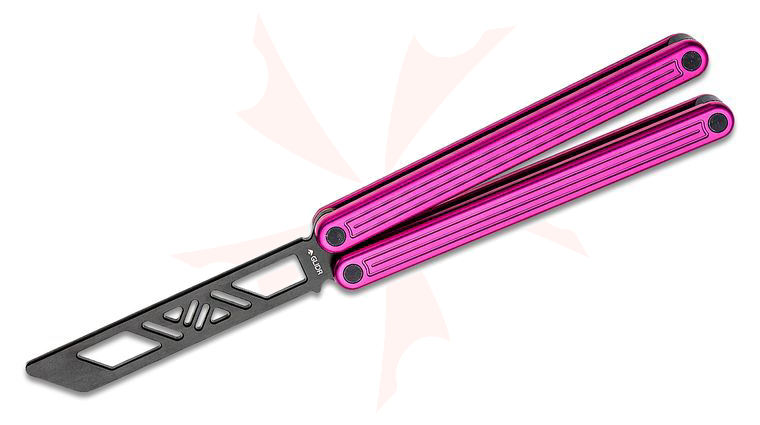 Glidr Arctic Flamingo Pink Balisong Butterfly Trainer 4.8 inch Unsharpened Black PVD Blade, Pink Aluminum Handles