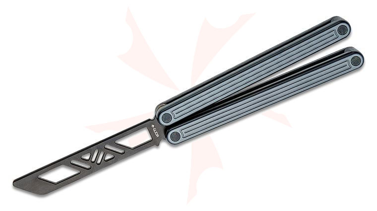 Glidr Arctic Rhino Gray Balisong Butterfly Trainer 4.8 inch Unsharpened Black PVD Blade, Gray Aluminum Handles