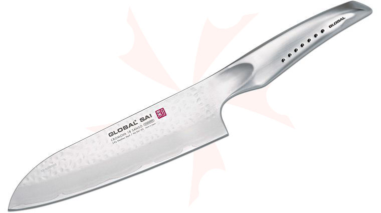 Global SAI-03 Sai Santoku Knife 7.5 inch Hammered Blade